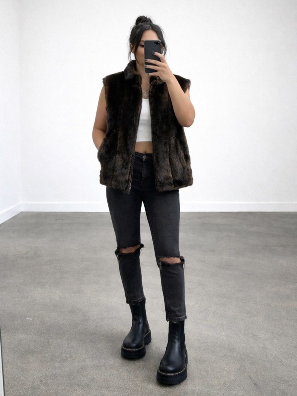 Reversible Faux Fur Vest – Dark Brown Luxe Zip-Up | Soft Plush | L